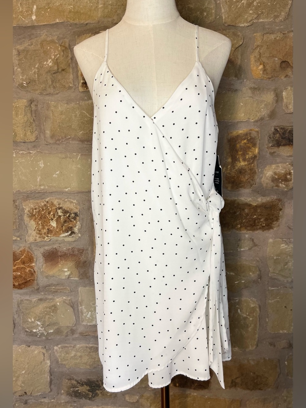 Lulu's White and Black Polka Dot Wrap Mini Dress NWT Medium